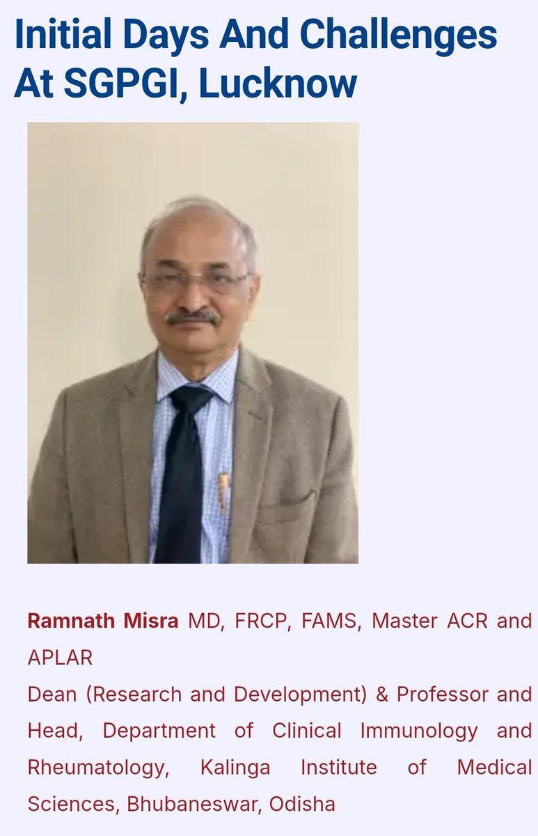 A short read on Prof. RN Misra's early days in establishing one of India's first immunology/rheumatology departments at SGPGI, Lucknow.

Grateful to have had mentors like him ☺️

#iraenl #rheumtwitter

🔗iraenl.com/initial-days-a…
