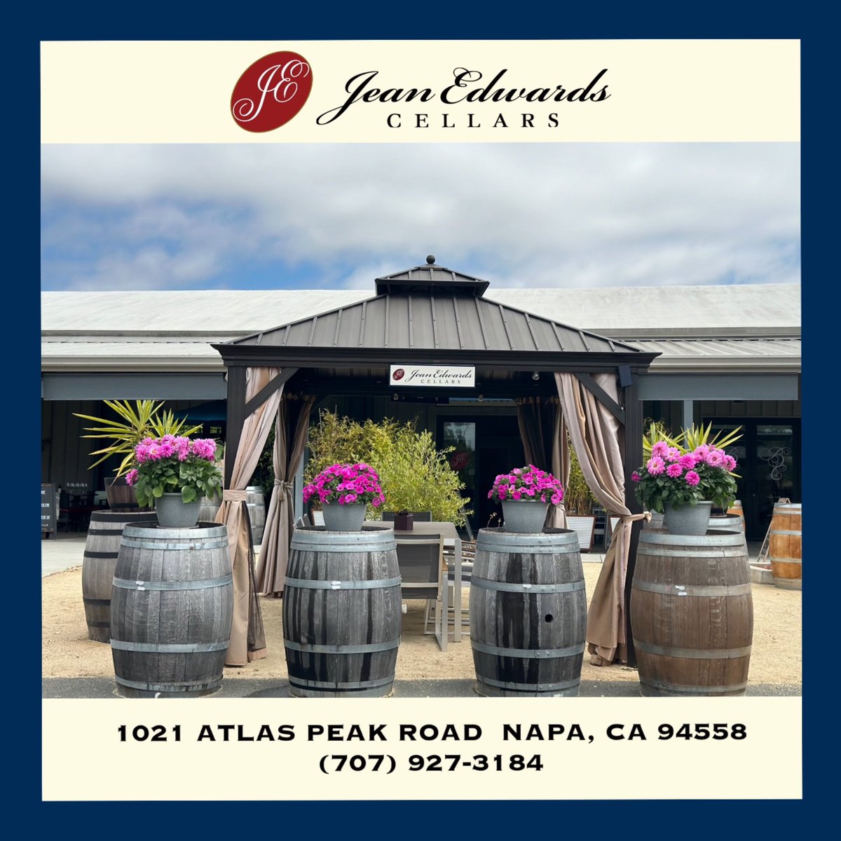 The tasting room will be closed today (8/25/24) for a private event. We’ll be back open tomorrow (Monday, 8/26) at 11am.  #JeanEdwardsCellars #NapaValley