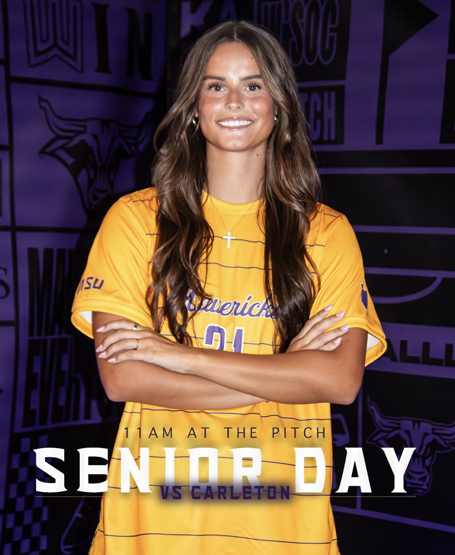 MinnStSoccer's tweet photo. 👵👵👵

Its senior day! Come out to the pitch at 11am to watch us kick off against Carleton and honor our seniors, along with our early graduate, @eden_gibson1! https://t.co/h5Ia0rPjVY