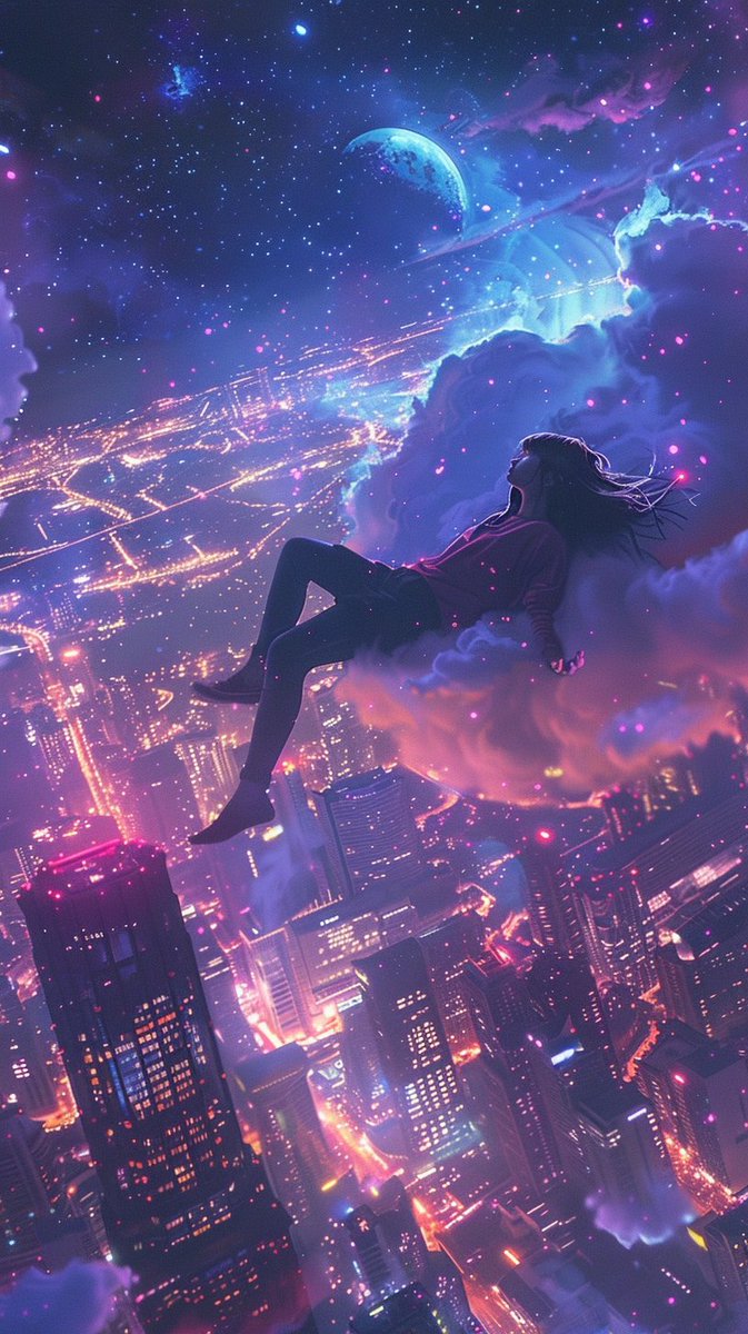 marcusdotx's tweet photo. AI Dreamfall | A serene depiction of a girl peacefully sleeping while floating through fluffy clouds. Purple, magenta, and cyan hues create a tranquil and surreal atmosphere 🌙✨ 

#DreamScene #AIArt #SurrealArt #FantasyWorld #MagicalDreams #SleepAesthetic #PastelDreams #DigitalFantasy #EtherealMoments #AIImagery