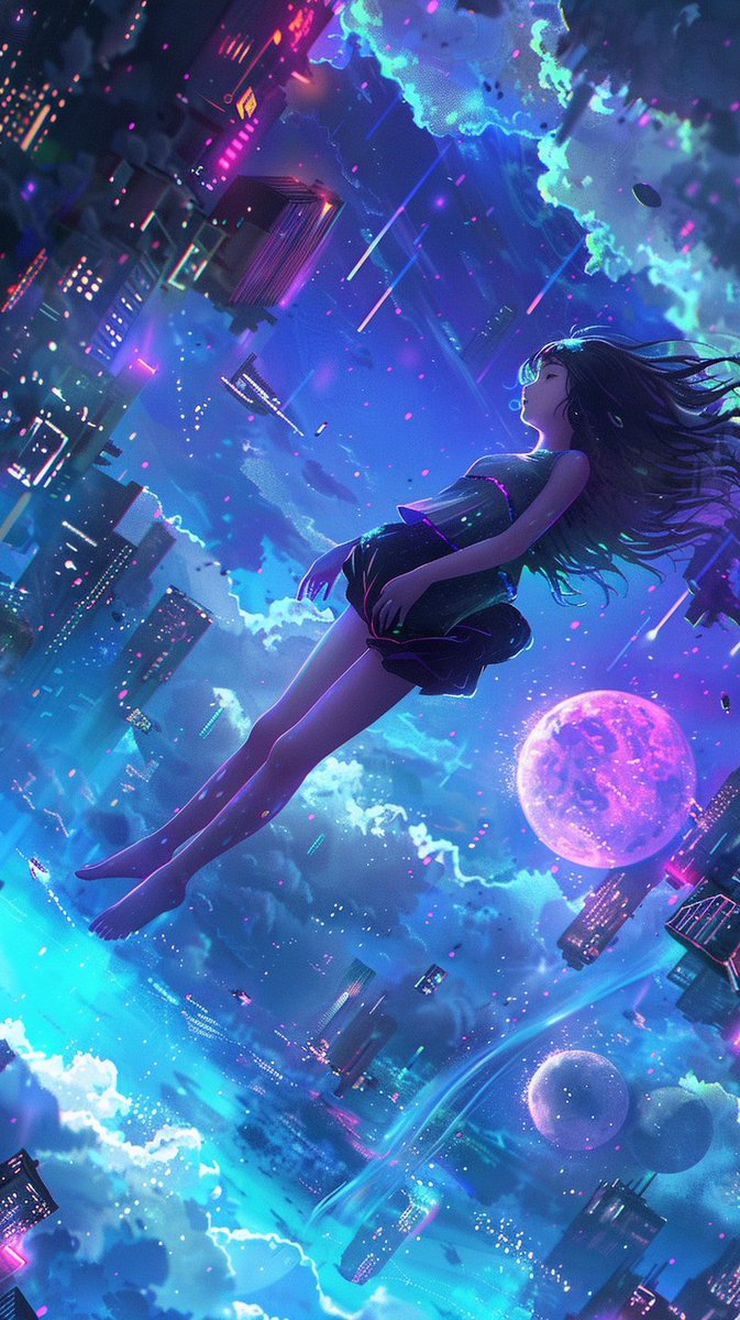 marcusdotx's tweet photo. AI Dreamfall | A serene depiction of a girl peacefully sleeping while floating through fluffy clouds. Purple, magenta, and cyan hues create a tranquil and surreal atmosphere 🌙✨ 

#DreamScene #AIArt #SurrealArt #FantasyWorld #MagicalDreams #SleepAesthetic #PastelDreams #DigitalFantasy #EtherealMoments #AIImagery