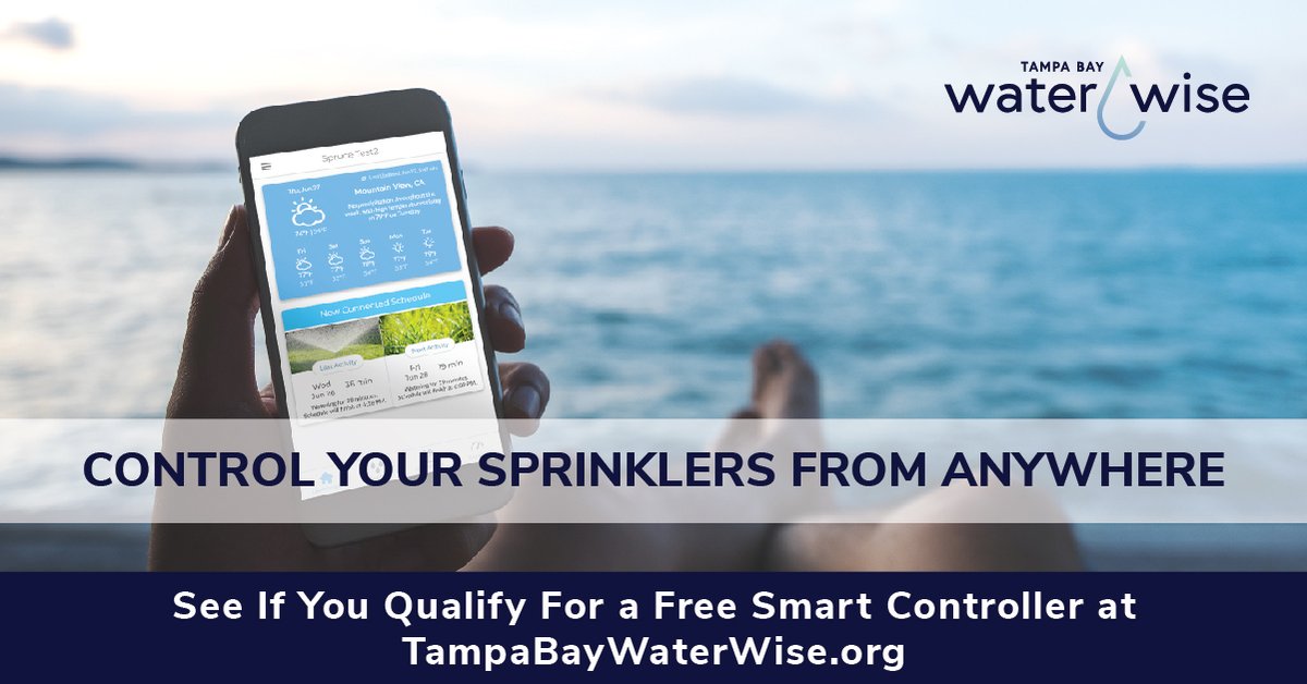 PinellasGov's tweet photo. With a smart irrigation controller, you’ll #WaterSmarter with full control of your sprinkler system from your phone or tablet.
Click to learn if you qualify for a FREE smart controller from the @TBWaterWise program today: https://t.co/6zT2yvEGnm #PCUT https://t.co/V3vxm4XSm3