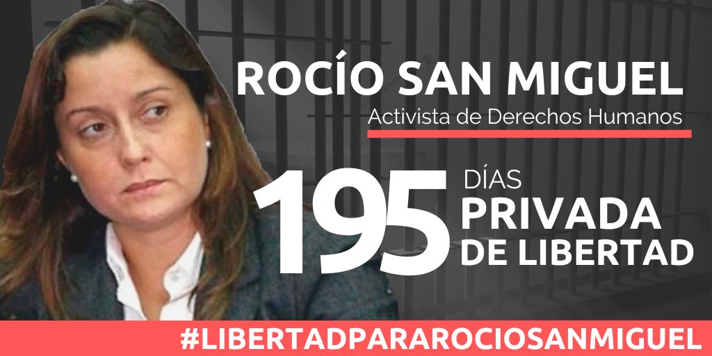 Venezolanos. Ella es Rocío San Miguel, fiel defensora de los Derechos Humanos y secuestrada por la dictadura de Maduro por defender tus derechos. Hace 195 días que no puede ver a su familia así como los otros más de 1600 presos de conciencia que están secuestrados por la