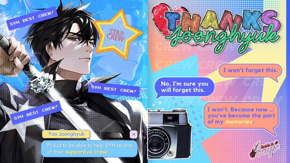 Huntbinger's tweet image. The concert for SYH's debut wrapped up successfully! With this, I, Yoo Joonghyuk, as a crew declared that I have done all of the tasks given by melodists! Therefore, I'll leave my id card in the club room as a memento. Yoo Joonghyuk officially signing out.