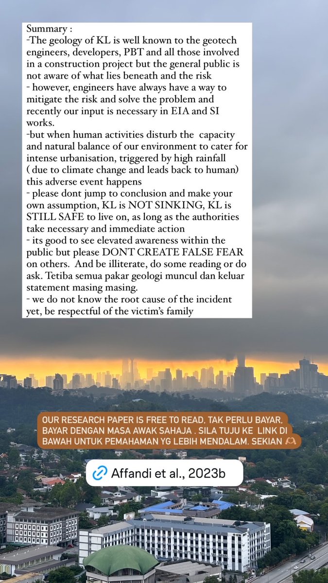 AffandiElanni's tweet photo. @zamirmohyedin Salam Dr Zamir, saya merupakan salah satu author kepada paper di atas. Firstly, thank you for sharing and creating more awareness on geohazards in KL.  Mohon saya share pendapat saya dan summary ringkas utk support statement di atas. https://t.co/fxXjUVpxxY