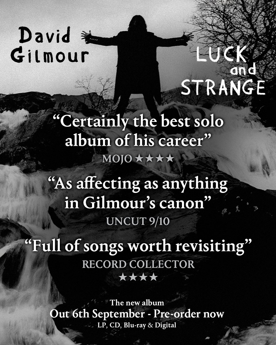 davidgilmour's tweet image. The first reviews are in… and David’s new album, Luck and Strange, is going down a storm with the critics! 

Pre-order the album - out in less than two weeks, on Sept 6th - at davidgilmour.lnk.to/LuckandStrange now.