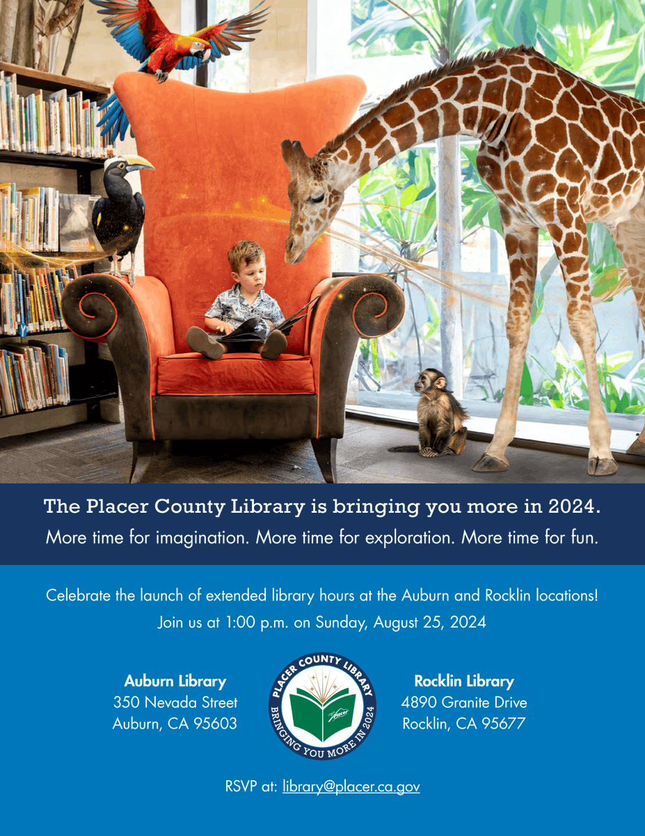 PlacerLibrary's tweet photo. โฐ๐ Don't forget that this afternoon from 1-5 pm is our grand opening of our newly expanded hours at the Auburn or Rocklin locations. The first 100 visitors will receive a complimentary mug. We can't wait to see you there! ๐
#PlacerCountyLibrary #ExpandedHours #NewHours https://t.co/r1JBj6WmYQ