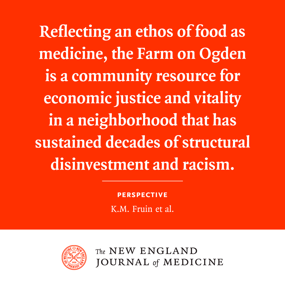 NEJM's tweet photo. To reduce high levels of food insecurity among Black and Latinx residents of Chicago, three institutions partnered to create VeggieRx, a produce prescription program anchored by an urban agriculture facility. Read the full Perspective: https://t.co/NMyVQNS8AQ https://t.co/yVHP2j2ryi