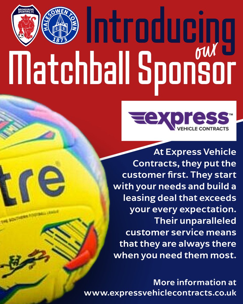 MATCH SPONSOR: Sponsoring Monday's match vs <a href="/halesowentownfc/">Halesowen Town FC</a> is Express Vehicle Contracts!

Drive away with a deal that's as exciting as a last-minute winning goal! Their car leasing options are a game-changer! ⚽️🚗

 ➡️ expressvehiclecontracts.co.uk/offers/cars