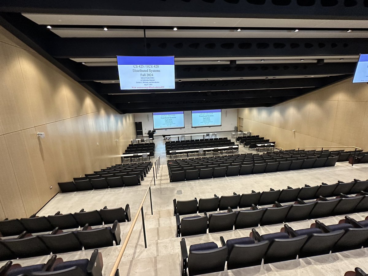 Indranil Gupta (@indygupta) on Twitter photo 500 seats. Where Iāll be teaching Distributed Systems at @IllinoisCDS this #Fall2024. Plus another 200 online/Coursera students.
Just a 400-level mixed grad/undergrad elective class. <a href="/UofIllinois/">University of Illinois</a> sure has awesome new classrooms (this is in the brand new CIF bldg). 500 seats. Where Iāll be teaching Distributed Systems at @IllinoisCDS this #Fall2024. Plus another 200 online/Coursera students.
Just a 400-level mixed grad/undergrad elective class. <a href="/UofIllinois/">University of Illinois</a> sure has awesome new classrooms (this is in the brand new CIF bldg).