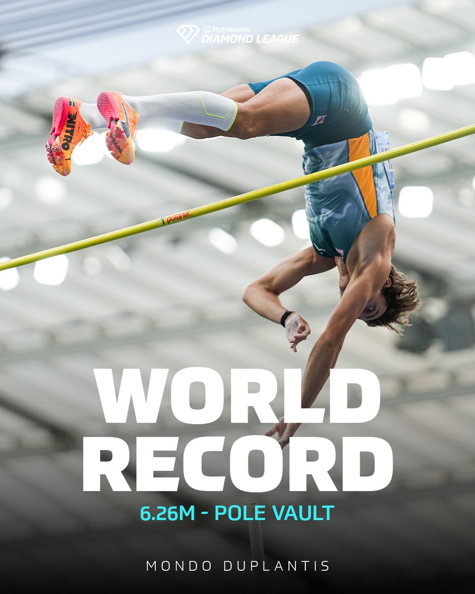 WorldAthletics's tweet photo. 6.26 WORLD RECORD 💥

The sky's the limit for @mondohoss600! He soars to a new world record at the @MemorialKamili in Silesia 🤩

He extends his previous world record from @paris2024 by 1 cm! 🙌

📸 @matthewquine

#DiamondLeague https://t.co/6f4TMjtaWk