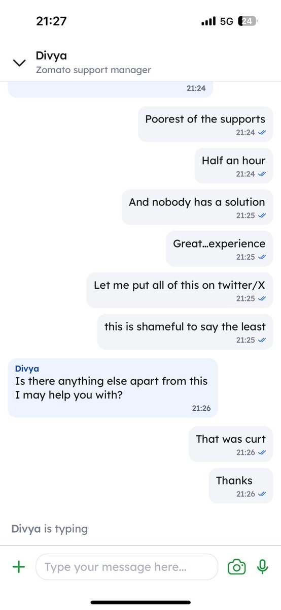 jitensaraogi's tweet photo. Executive (Deepansh) who kept on saying that he does not know the reason &amp; cant do anything about it…escalation resulted in another 10 minutes call with Divya (Manager) again with no result &amp; I had ask them to cancel the order since the salad was stale by now https://t.co/CM24VIgikP