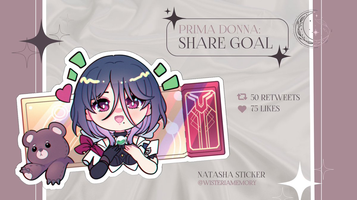 honkaiwomenzine's tweet photo. 🎀 PRIMA DONNA: SHARE GOAL 🎀

SURPRISE! 🎊 #Natasha is here to join all physical orders on their travels in the form of a stunning glitter sticker. All you have to do is do her a small favour...

🔁 50 RETWEETS
💙 75 LIKES https://t.co/kgOgJ7T4Yy