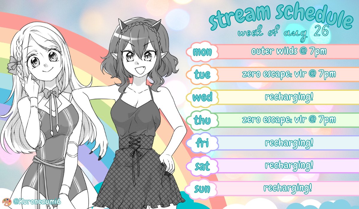 mintkirari's tweet photo. ✨Weekly Schedule✨ 

another week of floatin' through life (and space) (and the nevada desert??)

#vtubersuprising #envtuber #outerwilds #zeroescapevlr https://t.co/wt9xV12GHH