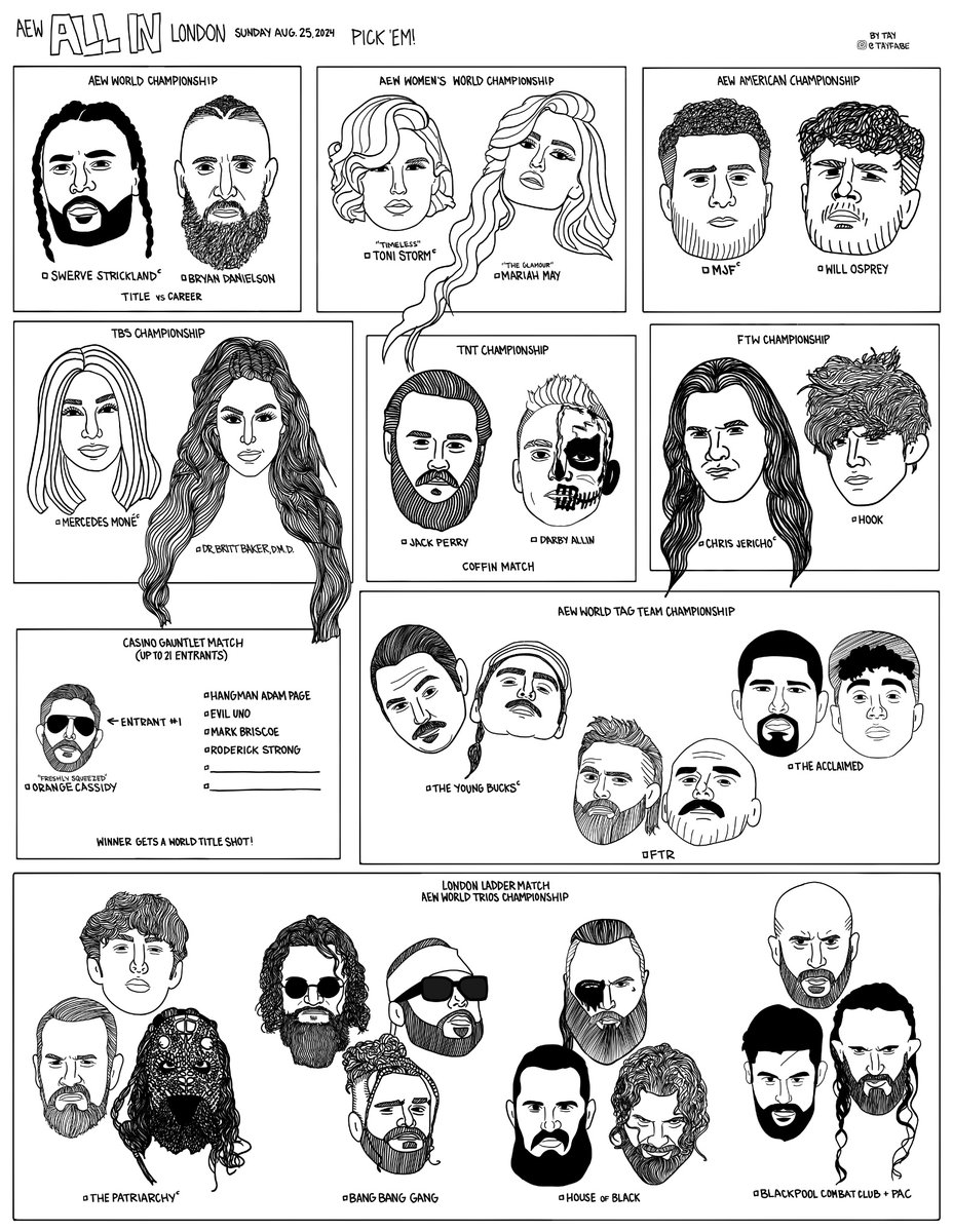 tayfabe_'s tweet photo. Who ya got? Pick em for AEW All In London #AEWAllInLondon https://t.co/sKfstsP7VQ