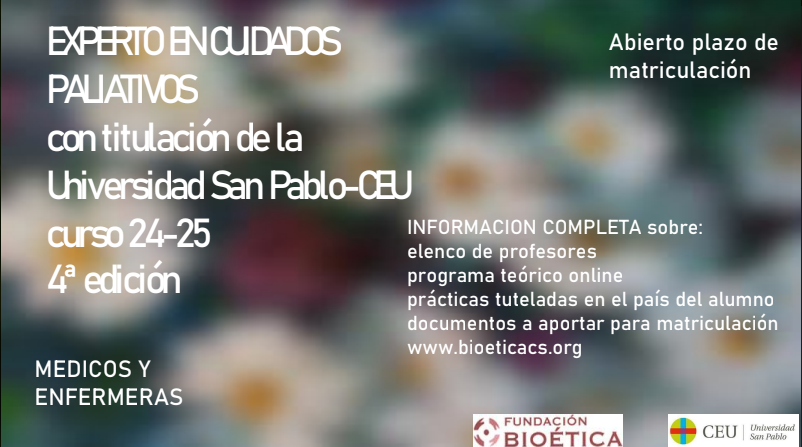 bioeticagranada's tweet photo. Muy interesante: 
"CUARTA EDICIÓN DEL CURSO ONLINE EXPERTO EN CUIDADOS PALIATIVOS CON TITULACION DE LA UNIVERSIDAD CEU-SAN PABLO"

Toda la información en: 
https://t.co/ud8iYI9GAW https://t.co/ufJBV37kNs