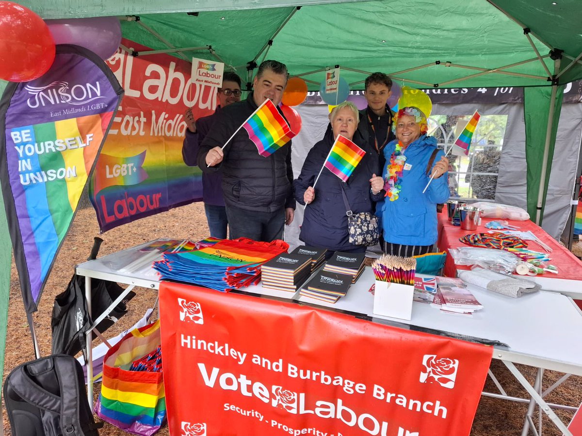 LabourBosworth's tweet photo. A fantastic day yesterday at Hinckley Pride 🏳️‍🌈🌈
The rain did its best but it couldn’t dampen our spirits! Thanks to everyone who dropped by our stall. https://t.co/uSuLipmudc