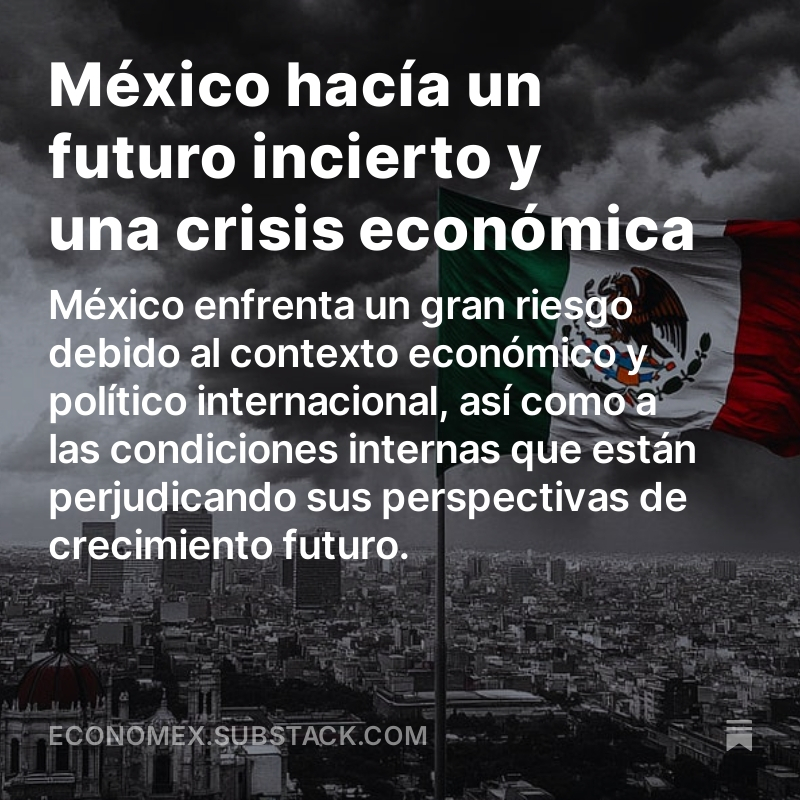 alejandrogomezt's tweet photo. 📉Mi nuevo artículo en el Substack #Economex: "México: Hacia un futuro incierto y una crisis económica".
⚠️Compártelo para que más personas se enteren de los enormes riesgos que enfrentamos. 👉https://t.co/Mg0vqbkiv5…
#Economía #México #CrisisEconómica