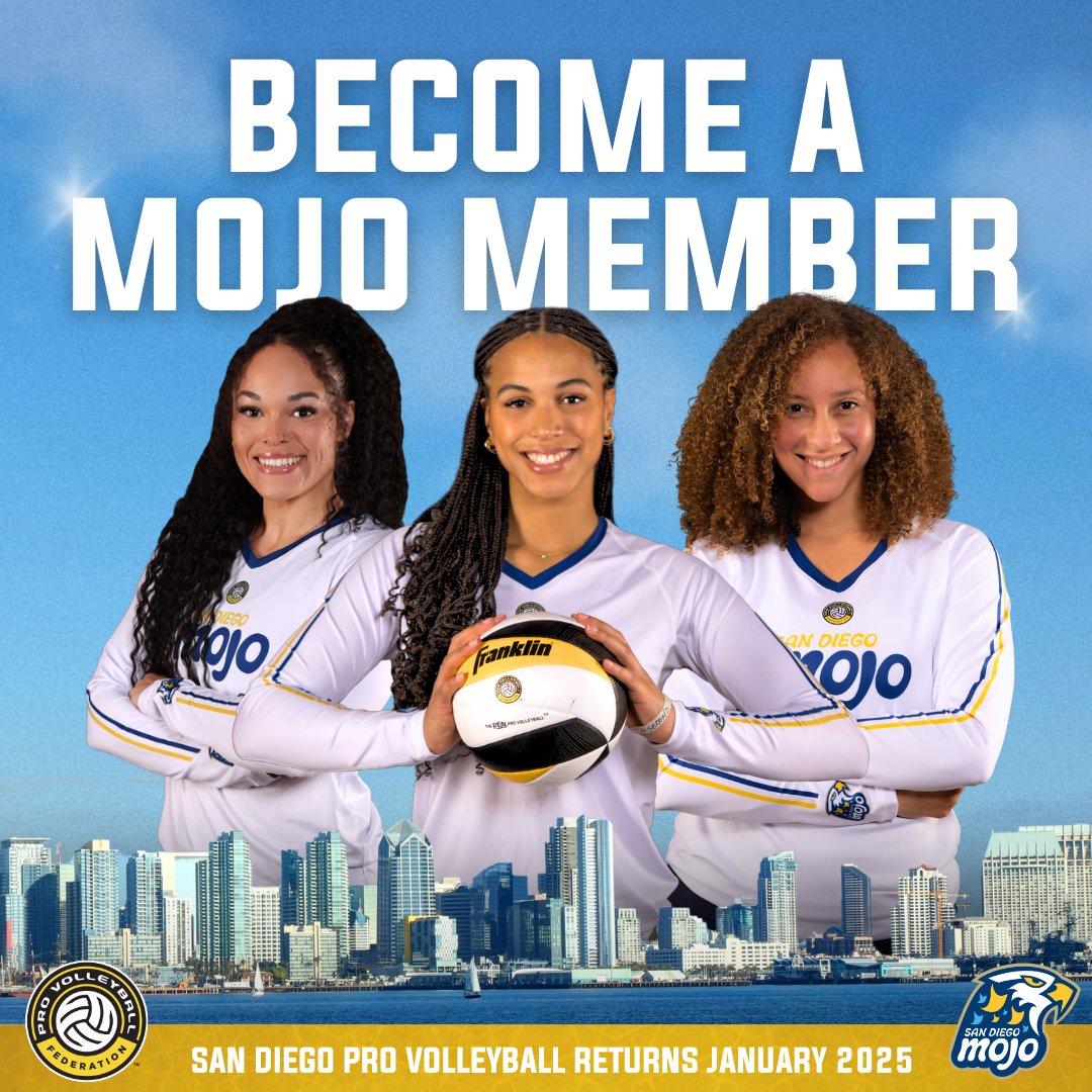 You’re just a few clicks away from becoming a Mojo Member!

Click the link below to claim your 2025 season tickets with a $20 deposit.

🎟️ am.ticketmaster.com/sandiegomojo/m…

𝐒𝐚𝐧 𝐃𝐢𝐞𝐠𝐨 𝐏𝐫𝐨 𝐕𝐨𝐥𝐥𝐞𝐲𝐛𝐚𝐥𝐥 𝐑𝐞𝐭𝐮𝐫𝐧𝐬 𝐉𝐚𝐧𝐮𝐚𝐫𝐲 𝟐𝟎𝟐𝟓

#SanDiegoMojo | #WeAreMojo
