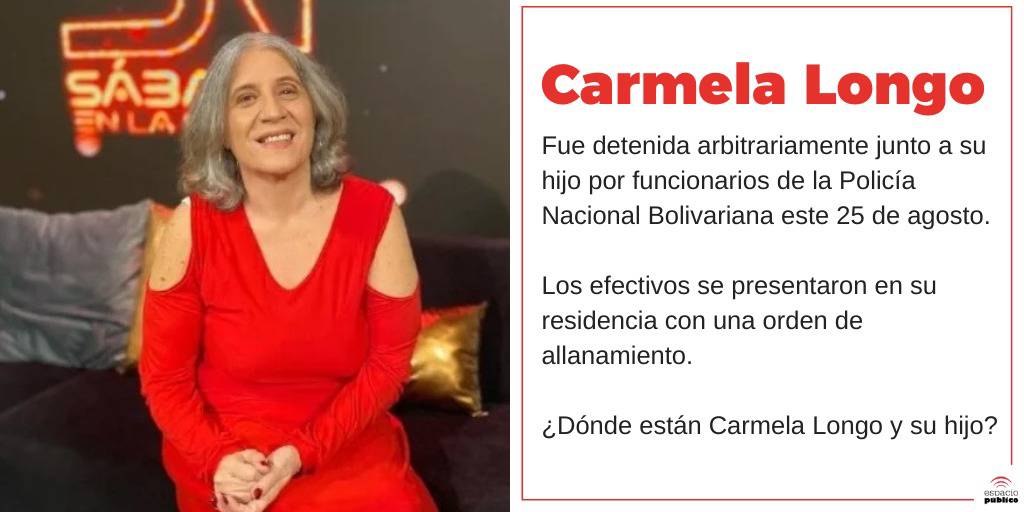 espaciopublico's tweet image. ¡Desde Espacio Público exigimos saber el paradero de Carmela Longo y su hijo!

#LiberenACarmelaLongo