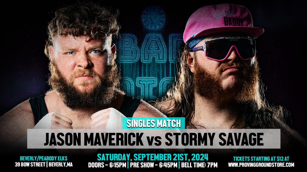 🚨MATCH ANNOUNCEMENT🚨
Jason Maverick takes on Stormy Savage in a <a href="/LWMaine/">Limitless Wrestling</a> Dojo Showcase Match at BAD MEDICINE on Saturday, September 21st from The Beverly/Peabody Elks Lodge. 

Chad Epik has his 👀 on both wrestlers. Will his influence be felt? 

🎟 ➡️ ProvingGroundStore.com