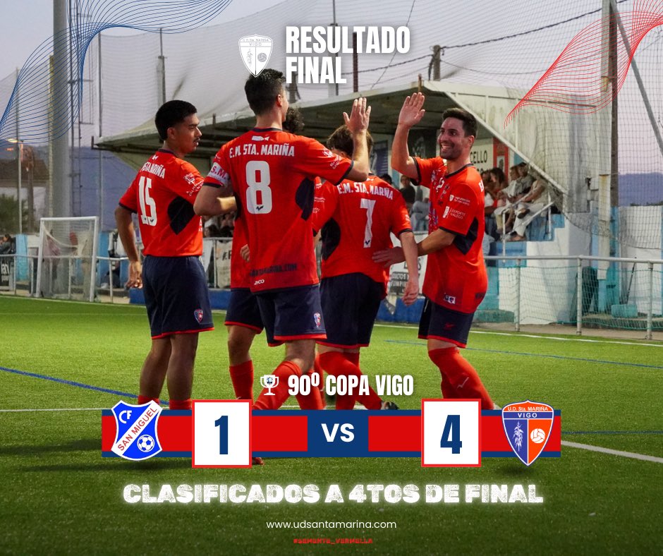 Un golpe de autoridade no primeiro partido oficial da tempada! 

O noso equipo Senior vence ao San Miguel 1-4 no Campo de A Pirucha!

Clasificamos a cuartos de final ⚽️💪

Queremos a Copa 🏆 ❤️

#ImosSanta #LacopaVigo 90ediciondacopavigo #futgal #Lacopamola