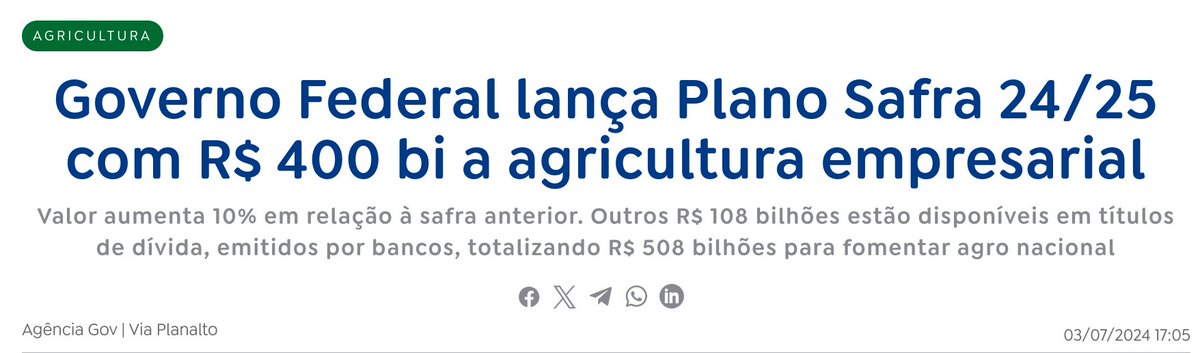 A turminha reclamando do agro bem que tb poderia também reclamar do Plano Safra: são bilhões de $ subsidiado para quem não precisa:
