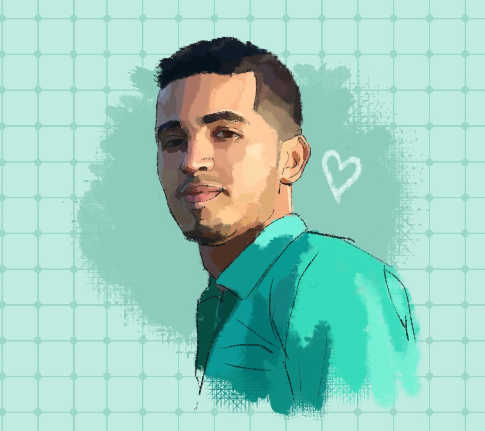 pepperbloom's tweet image. i drew a new portrait for my brother Abod, whose campaign i manage with @valkwise.

last night, Abod sent me audio clips of shelling and tanks around his shelter. today, he was too sick to chat for long.

Abod's at 17% of his goal! can you give $10 today? gofund.me/c37b0ca7