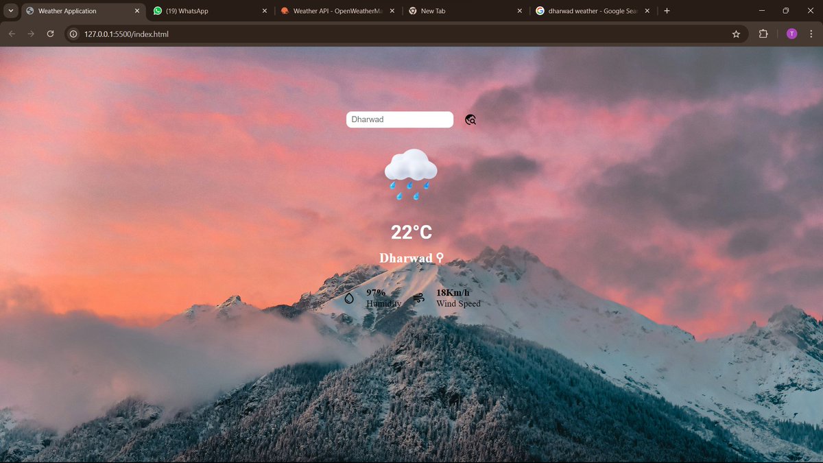 Tanaveer_'s tweet photo. "I am excited to share that I have completed a weather forecast project using an API! I built a Weather App using HTML, CSS, and JavaScript, and I learned a lot from following tutorials on YouTube. I'm looking forward to building more projects and learning in public!" https://t.co/sbAZXvx8Bm