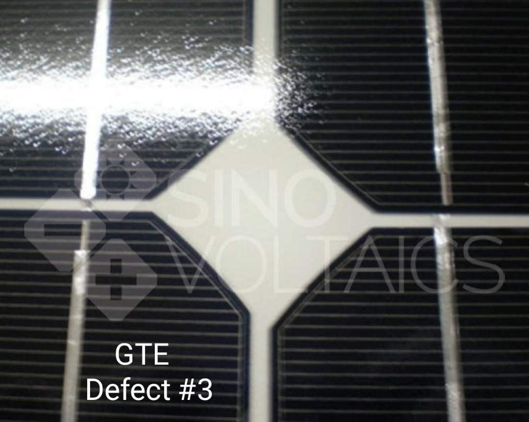 5 Solar Panel Quality Defects you can detect by yourself

Defect #3 – Solar cell string alignment

A misplaced string alignment is usually an aesthetic problem.
It usually won’t affect the solar module’s performance or lifetime. However…
String alignment is easily picked up by