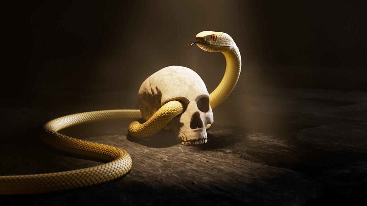 DerNervenstrang's tweet photo. Smaller skull and snake project. #3dartwork #C4D #zbrush #redshift https://t.co/9PzwNWe7Ao