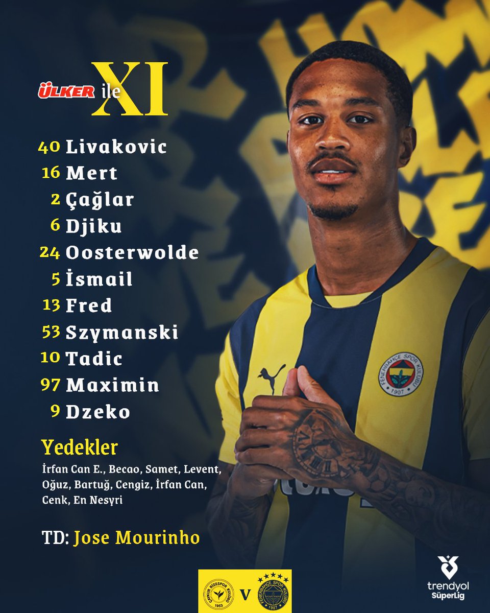 Fenerbahce's tweet photo. Ç. Rizespor maçı ilk 11'imiz belli oldu. 👇 

#RİZvFB | @Ulker | #MaçVarsaÜlkerVar https://t.co/RvcDNZWzMg