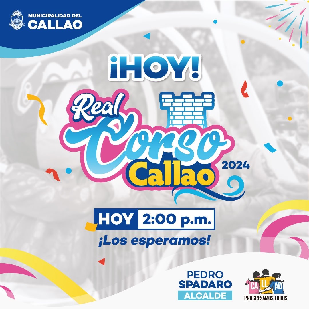 municallao's tweet photo. ⚪️🔵¡FAMILIAS CHALACAS! HOY TODOS LOS CAMINOS CONDUCEN AL REAL CORSO CALLAO 🎉🎊🎇
¡LOS ESPERAMOS!🎉🎉
#CallaoProgresamosTodos #Callao #MunicipalidadDelCallao #PedroSpadaro #aniversario #realcorsocallao https://t.co/TMPjtOH42e