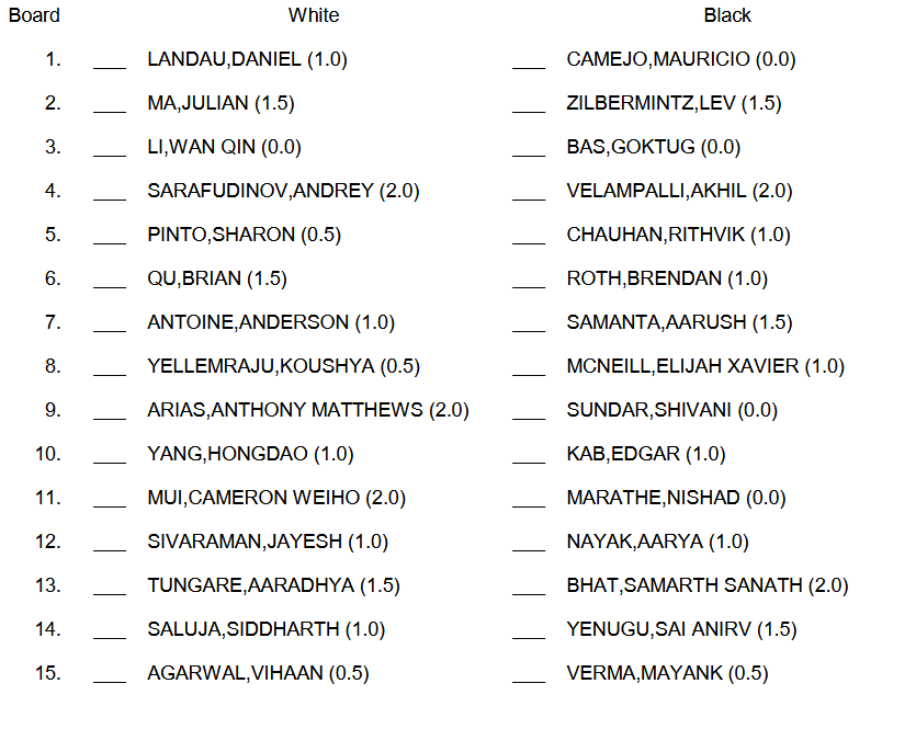 WestfieldChess's tweet photo. Westfield Quads 8/25/2024 Round 3 Pairings https://t.co/FKrGylNcBP
