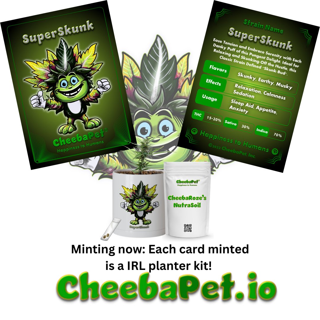 CheebaPet's tweet image. IRL Utility FTW! Minting now at Cheebapet.io! 
Each card minted comes paired with an IRL Planter Kit! 
Utility that grows, literally! #CheebaPet