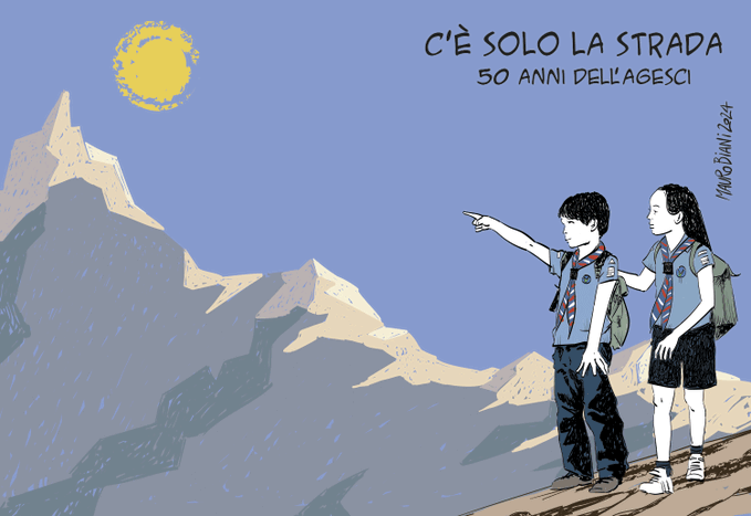 AGESCI_BARI10's tweet photo. la #RN24 si è conclusa. Le riflessioni dei 18mila capi e capo @agesci diventeranno le piste sulle quali l'Associazione dovrà camminare. Dove ci condurrà questa nuova strada? "perché d'ora in poi seguiremo nuove tracce".
Grazie @maurobiani per il bellissimo disegno! https://t.co/HquVXpHA9b