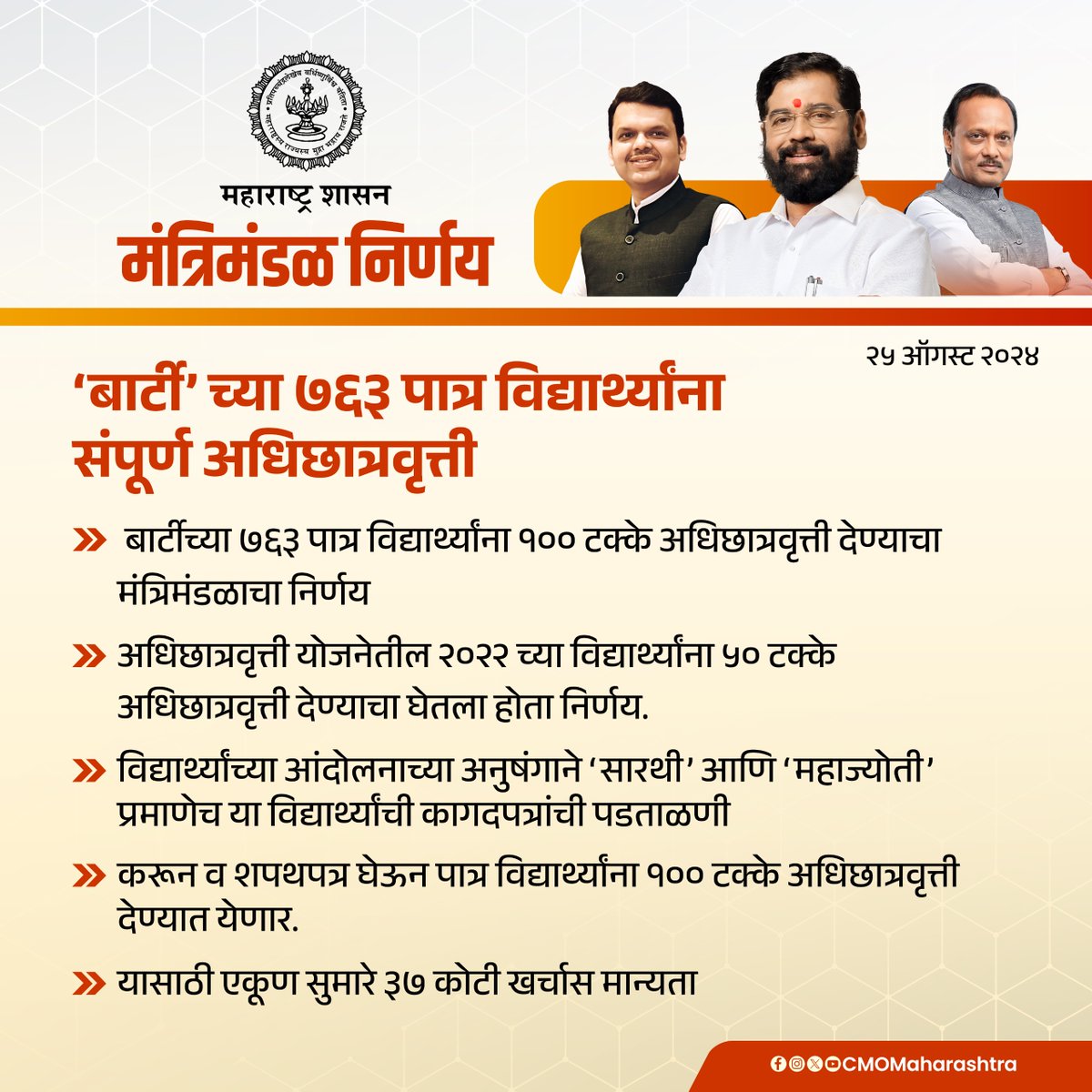 CMOMaharashtra's tweet photo. #CabinetDecisions
#मंत्रिमंडळनिर्णय
#MahaNirnay https://t.co/eoDW9vn6C5