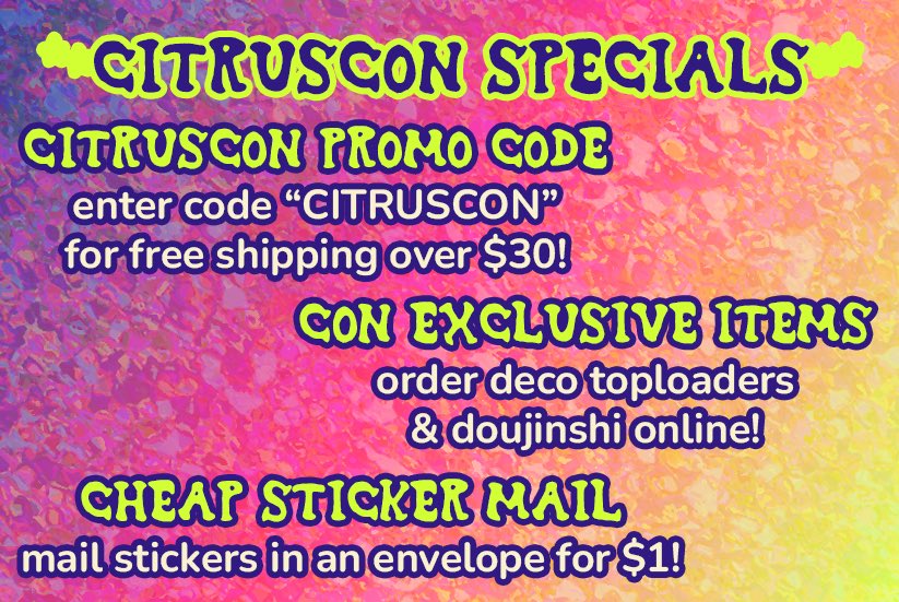 today's the last day of @citrus_con! that means it's the LAST day to get free US shipping on $30 orders and buy anything from the discord thread! 
take advantage of the CITRUSCON free shipping coupon to nab our new merch BEFORE MIDNIGHT EST!

SHOP.ROTTENGIRLGANG.COM

#citruscon