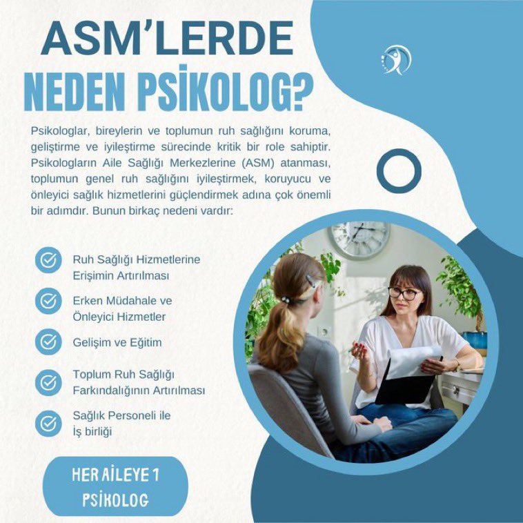 Hastalıkların tedavisinin erken aşamada başlaması, ilaçların devlete getirdiği mali yükü azaltabilmek için psikologlar birinci basamak sağlık kuruluşları olan Aile Sağlığı Merkezlerinde yer almalı 
 #tpddestekver <a href="/TPDBilgi/">Türk Psikologlar Derneği</a>