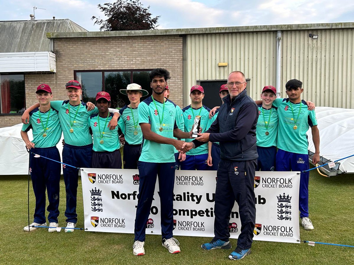 NorfolkCricket's tweet photo. ‼️ Norfolk U19 Club T20 Finals Day ‼️

2024 Champions are Hethersett &amp; Tas Valley 🏆

🔹 Tas Tornadoes 161/1 (20)
🔹 Fakenham Lancastrians 135/4 (20)

Thanks to Acle Cricket Club for their excellent hosting and hospitality along with the NACO officials  for umpiring 👏

#U19T20 https://t.co/WlxWMDGz0m