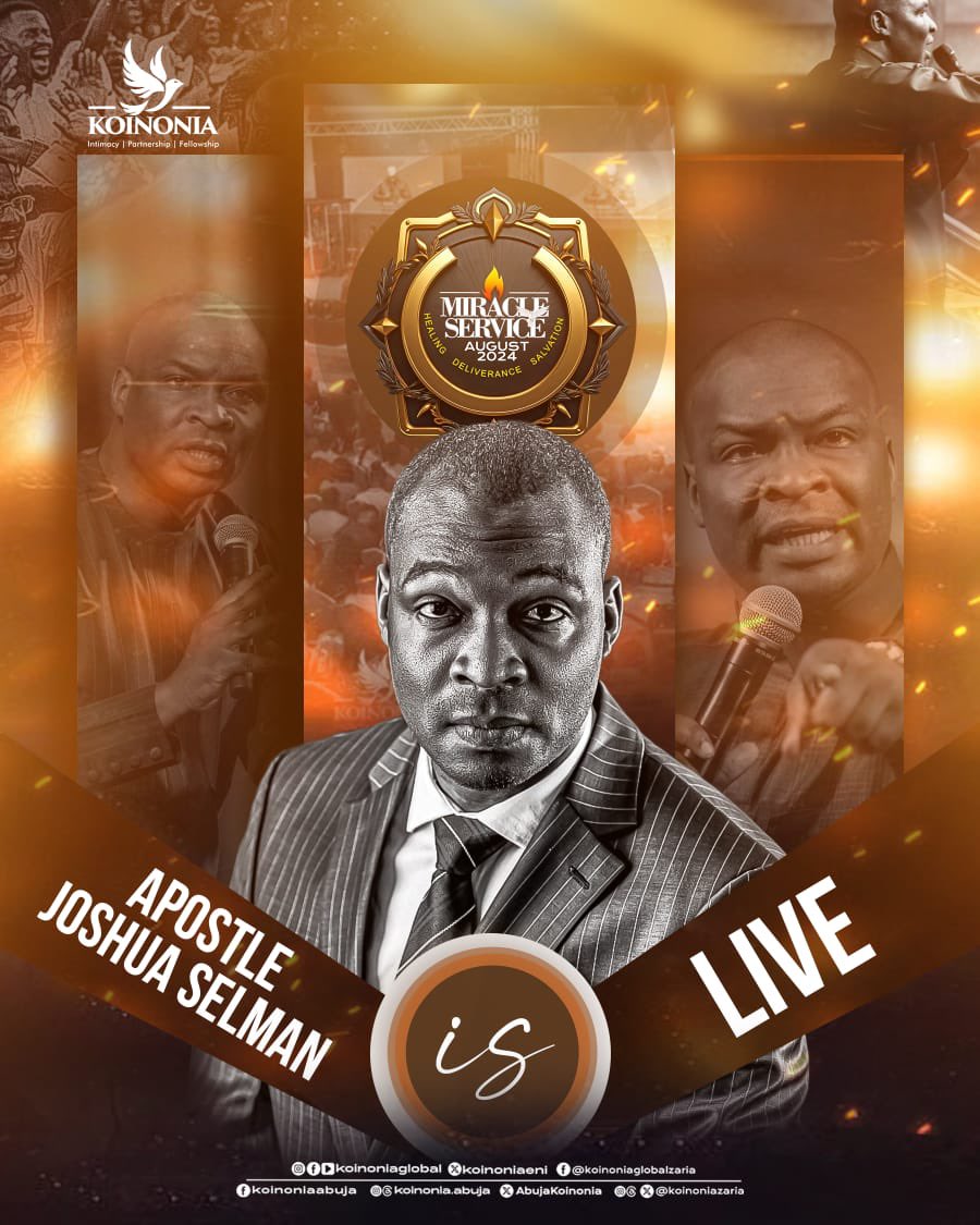koinoniaeni's tweet photo. Apostle Joshua Selman is Live! 

You can stream the service on our social media platforms listed below; 

YouTube: Koinonia Global
Online Radio: https://t.co/dkWPT9Ag8H 
Facebook: Koinonia Global
Instagram: @koinonia.abuja and @koinoniaglobal
X: Koinoniaeni 
Threads: Koinonia.abuja

#ApostleJoshuaSelman 
#August2024MiracleService
#KoinoniaAbuja
#KoinoniaZaria 
#KoinoniaGlobal