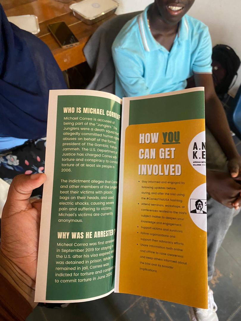 SoloSandengFoun's tweet photo. Our information session on the upcoming Micheal Correa Trial continues in KMC. Yesterday, at the @gambia_vc , Victims were taken through details of the upcoming #CorreaTrialUSA https://t.co/ASz6p6Vxk1