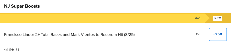 WraniumBets's tweet photo. Fanduel New Jersey Super Boost ⚾️

Francisco Lindor 2+ Total Bases and Mark Vientos to Record a Hit - boosted to +250 📈

I have this around 10% EV, would go up to 1u

In for my $20 max https://t.co/fQGvan7Trb