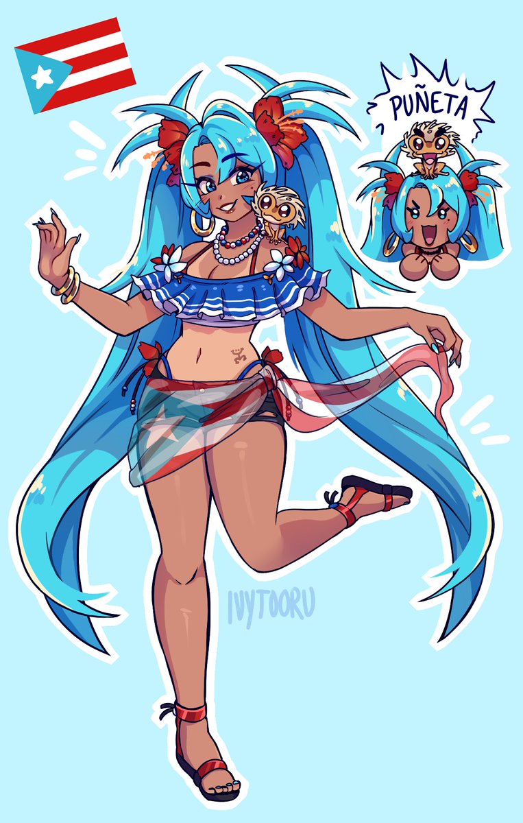 puertorican miku alongside her little companion kike el coquí💛