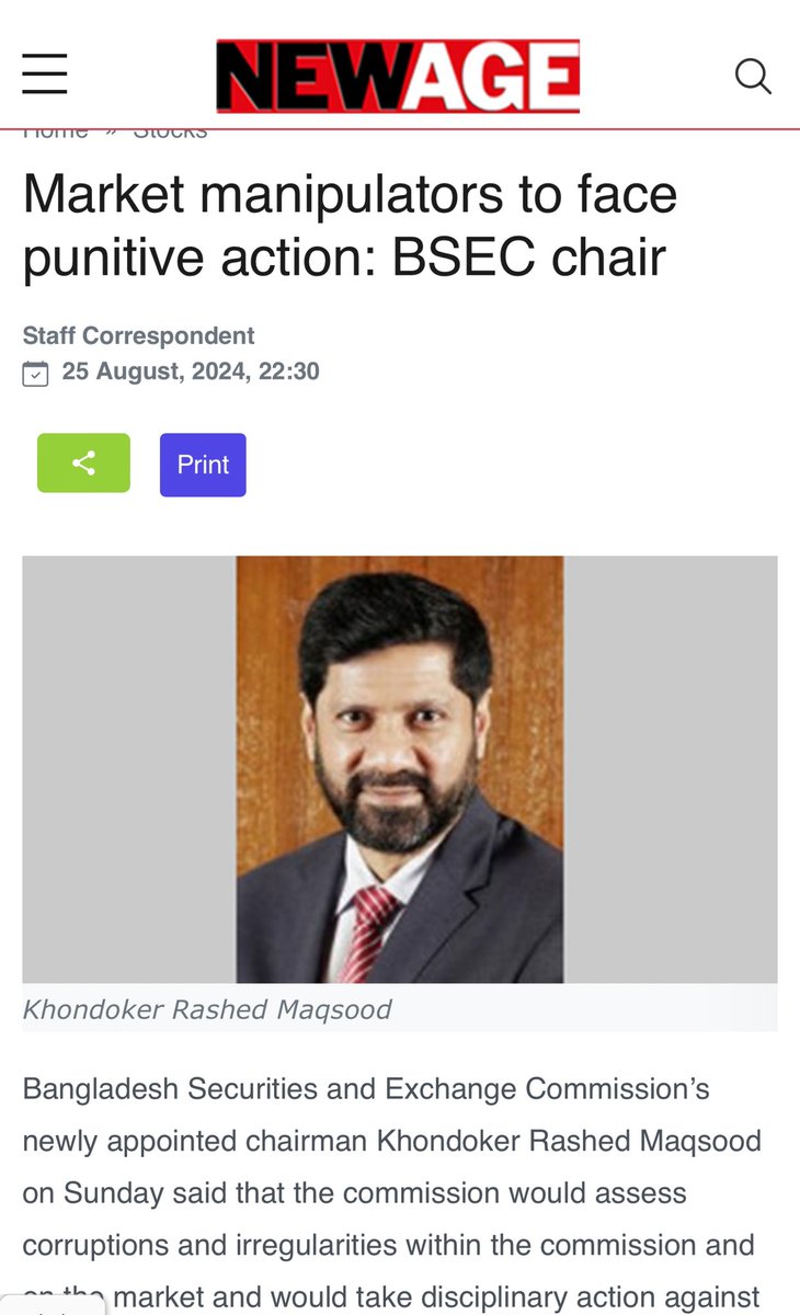 kshaughnessy2's tweet photo. Add Bangladesh to the list of financial markets cracking down on market manipulation
"There were allegations that a number of BSEC officials were involved in various irregularities, including market manipulation.
Maqsood said that the commission would examine these allegations phase by phase, and the individuals who would be found guilty would face punishment.
He emphasised restoring investors’ confidence in the market by taking action against manipulators, and said that it would require a thorough examination of past practices and the implementation of necessary reforms to prevent irregularities in the future.
‘We have gone backwards in the past 14 years of irregularities; it will take time to overcome this situation.
But if we stick to our works, we hope that we will be able to bring back the trust in the market,’ the BSEC chairman said.
He said, ‘We need to create a system so that the manipulators can’t bring the market back to the way it was before.’.."
https://t.co/xJsIHrDTGi