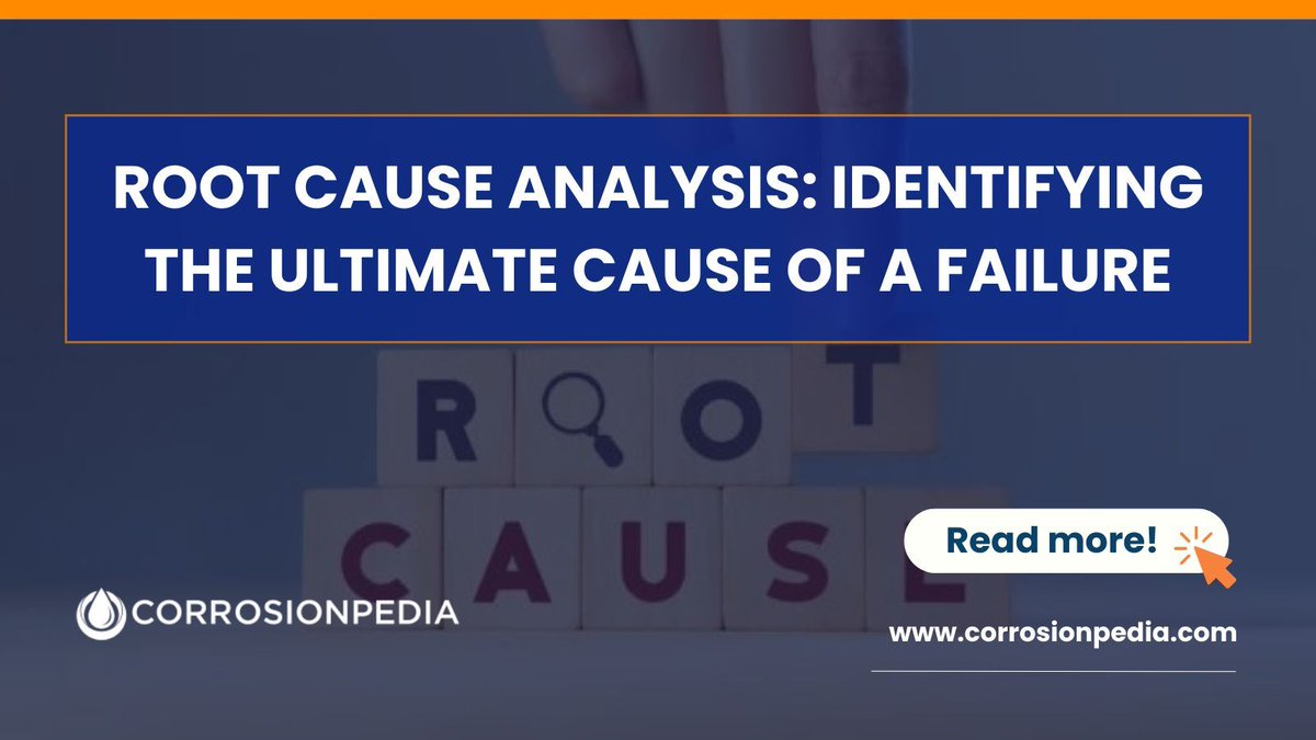 corrosionpedia's tweet image. Applying an RCA to corrosion-related failures is essential to identifying and fixing the problem, as well as preventing future issues of a similar nature.
Learn more: buff.ly/3T7C9zN

#RCA #Corrosion #FailureAnalysis #PreventiveMaintenance #IndustrialSafety