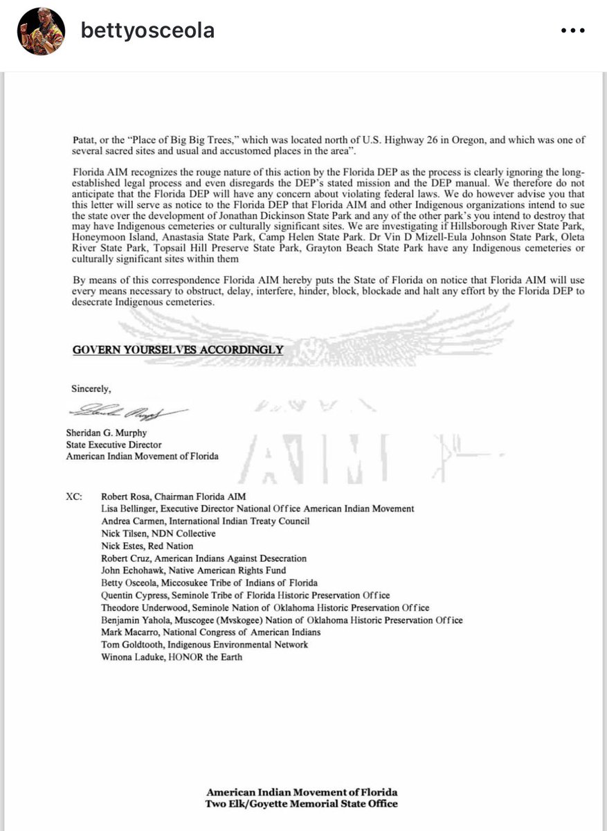 Betty Osceola shares a strongly worded letter sent to DEP pointing out that the proposed golf courses would disturb several Native American burial grounds