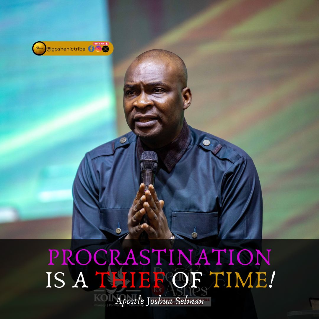 goshenictribe's tweet photo. Procrastination is a thief of time! - Apostle Joshua Selman.
Break tasks into smaller steps and take action now. Remember, tomorrow is not promised.
#ApostleJoshuaSelman
#TimeManagement
#InvestInYourself
#koinoniaglobal
#redeemtime
#Productivity
#NoProcrastination https://t.co/2ZuIaFzAdq