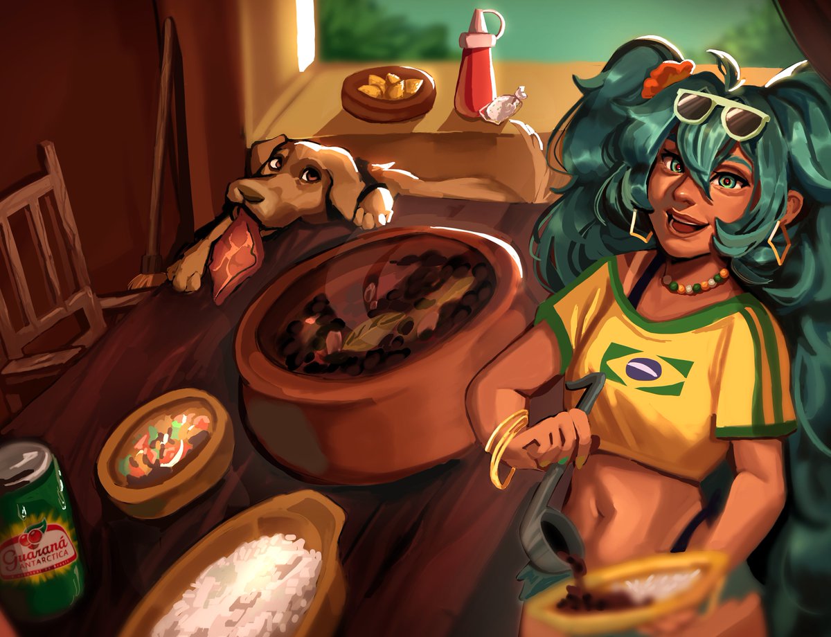 Brazilian Miku eating feijoada