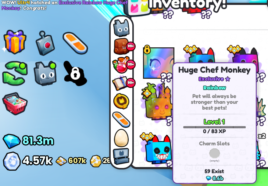 Can't believe I just hatched this!!! 🙀🐵🍕#PetSimulator99 #PetSim99 #PS99 #Roblox #BigGames